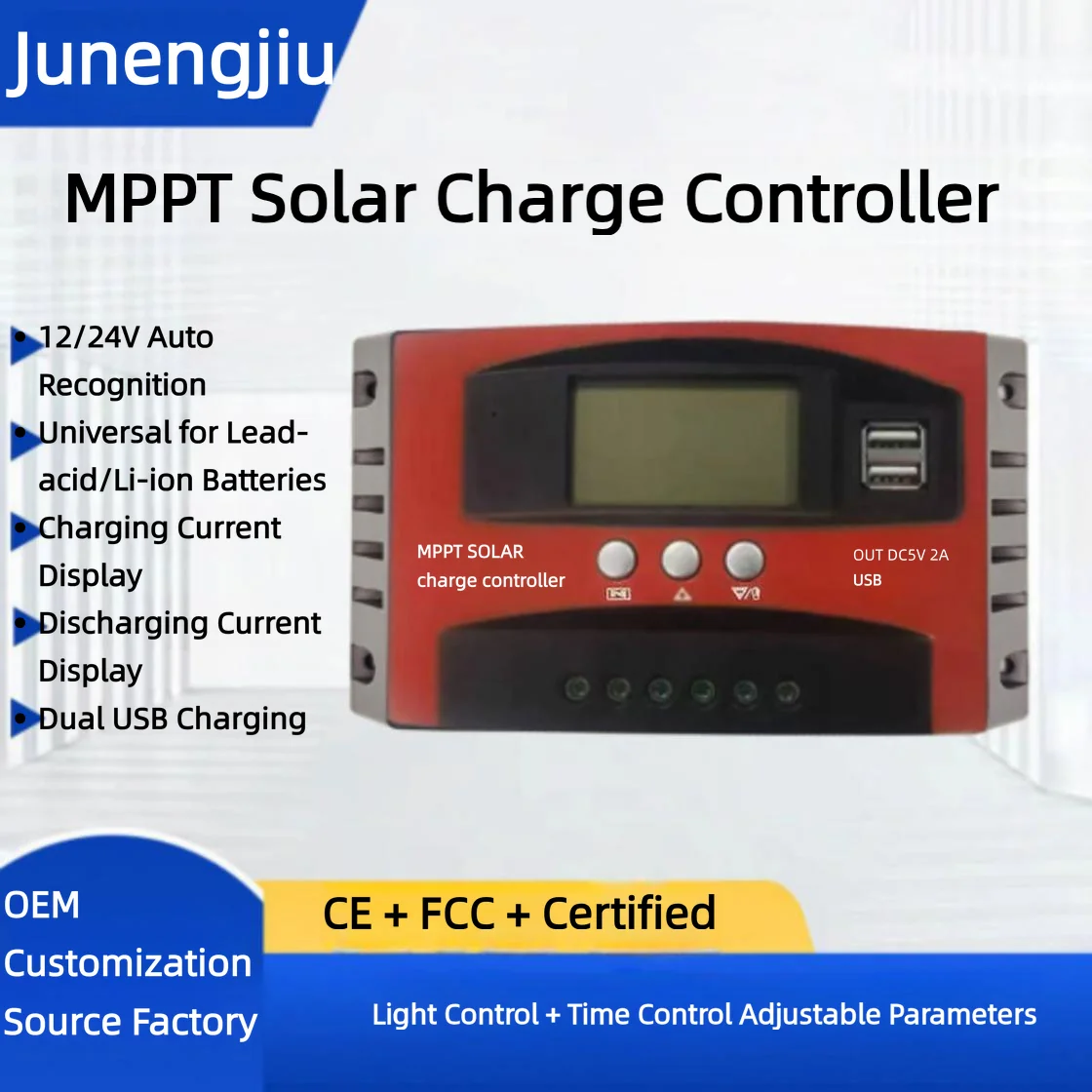MPPT Solar Charge Controller 12V/24V Auto-Identify, 20A/30A/40A/50A/60A Auto PWM Charger for Lead-Acid/LiFePO4 Battery