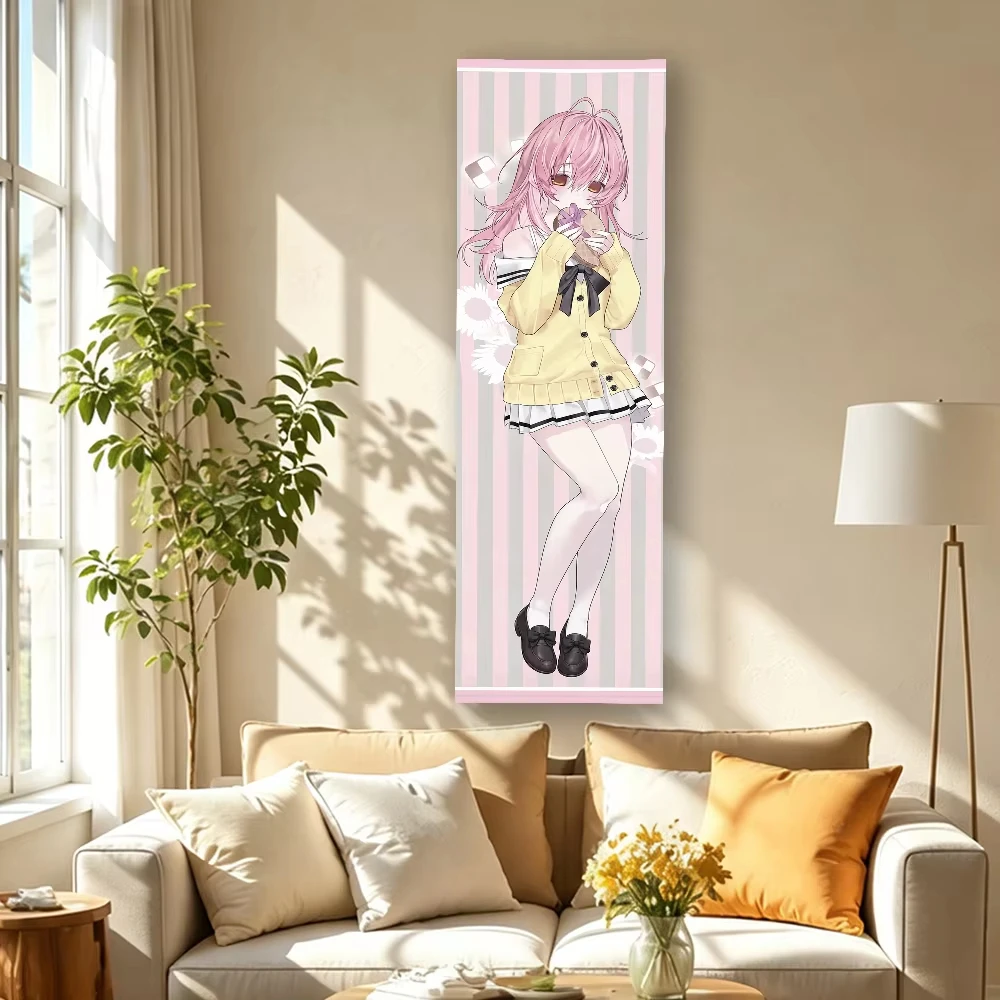 Du und ich und sie: Anime-Mädchen-Wandteppich mit langem, süßem, pinkfarbenem Kleid, vertikale Anime-Wanddekoration für Otaku-Schlafzimmer und Zuhause – Detail 4