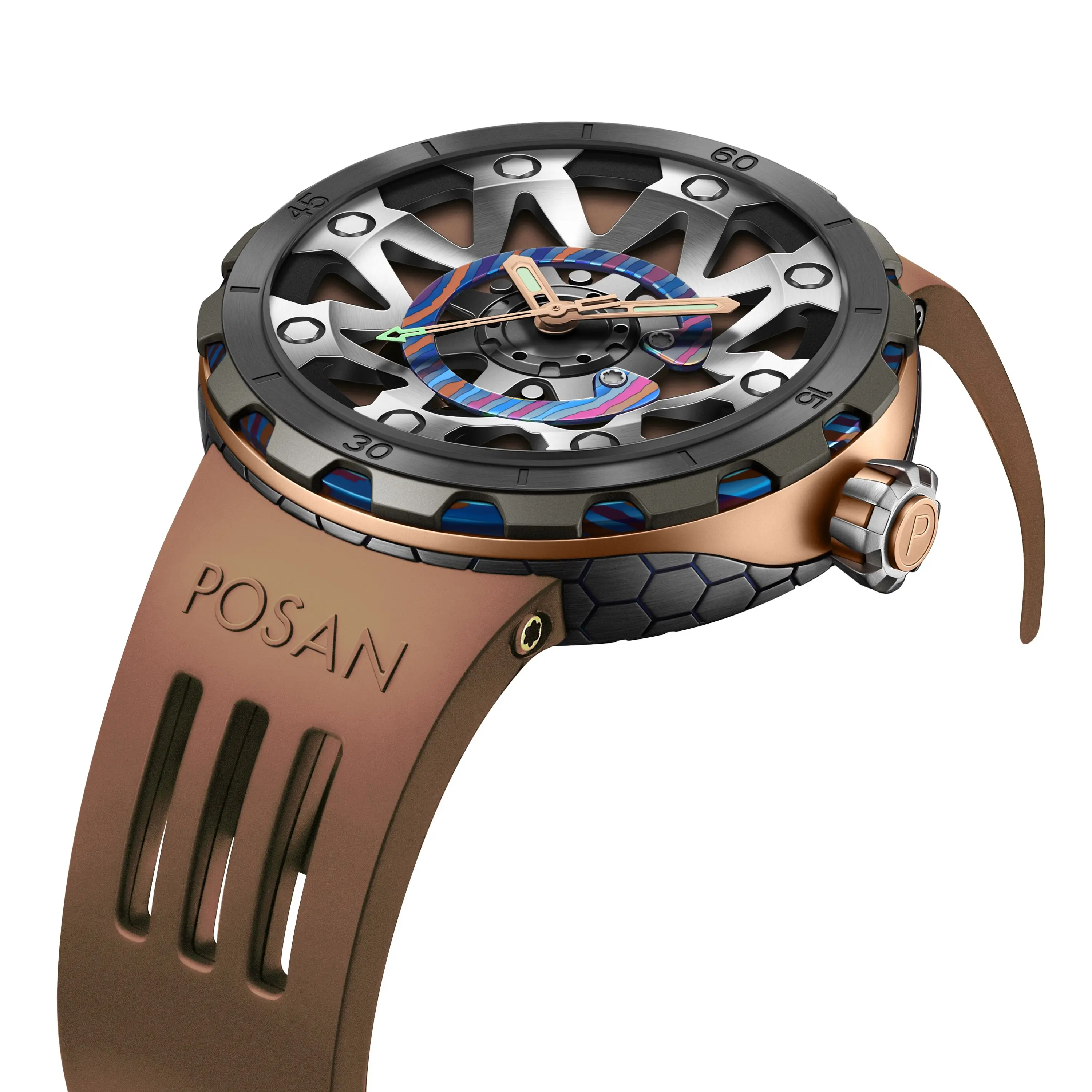 POSAN classic mechanical men's new mechanical watch business men's watch 30m waterproof folding buckle rubber strap view 2