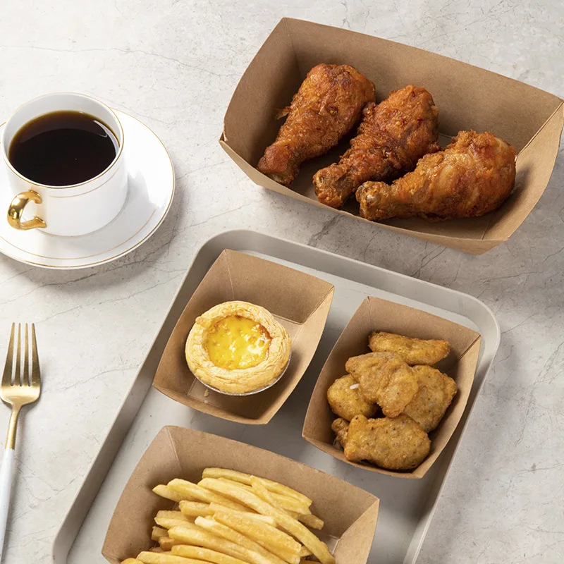 20 pz Scatola di Pranzo di Carta Kraft Marrone Tipo di Nave Vassoio di Cibo Usa E Getta Scatola di Imballaggio Stoviglie per Feste Antiolio per Patatine Fritte Snack TMZ