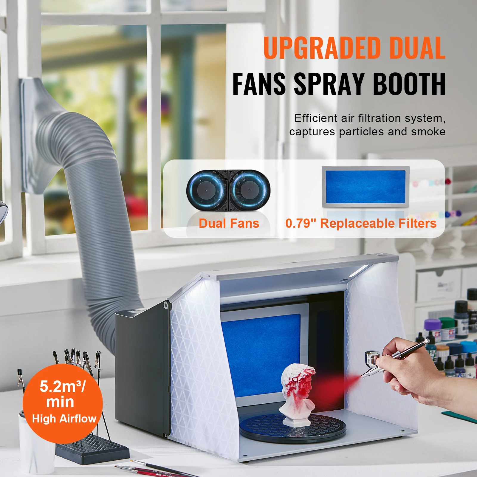 SucceBuy Airbrush Spray Booth Portable Hobby Airbrush Paint Spray Booth Kit with 4 LED Light Powerful Dual Exhaust Fans