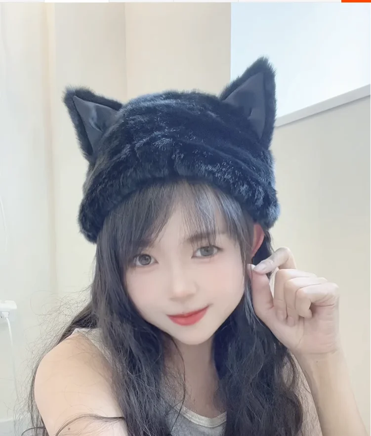 

Cat Ear Imitation Fur Women's Hat Cute Rabbit Hair for Warm Autumn and Winter