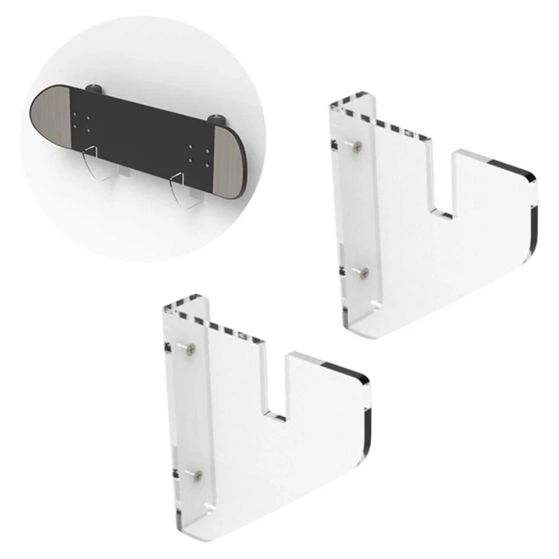 2Pcs Skateboard Storage Display Rack,Invisible Clear Acrylic Wall Mount Display Skateboard Brackets For Snowboarding