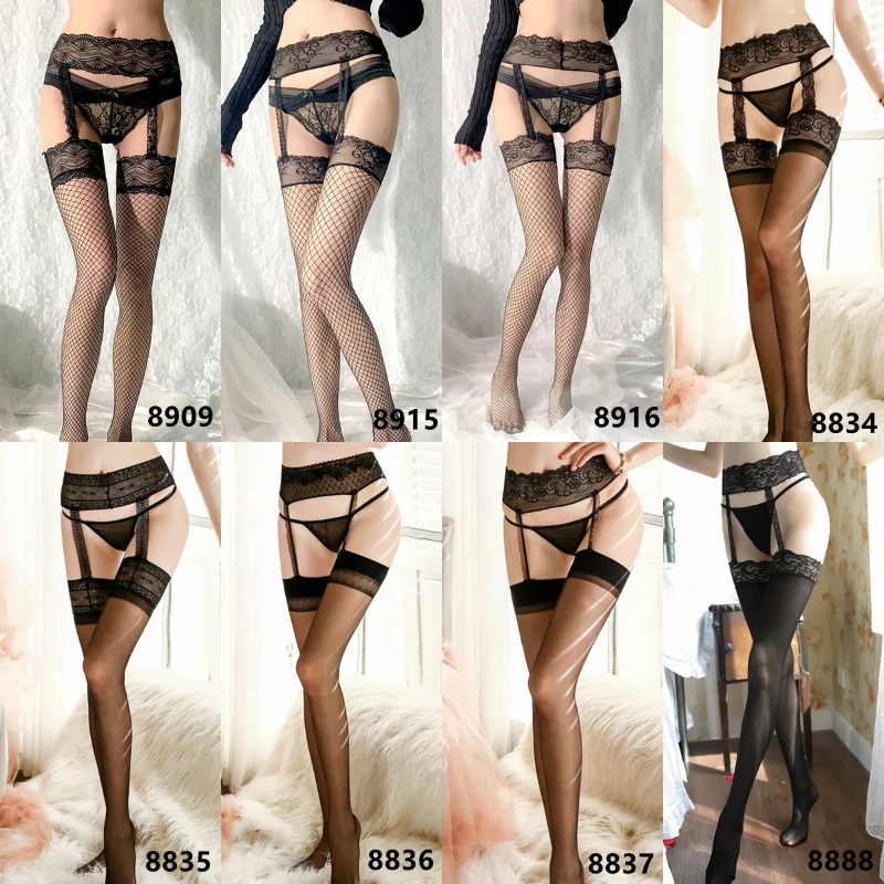 

Sexy Fishnet Stockings For Sex Mesh Transparent Underwear Women's Nylon Thigh High Stockings With Garters Open Crotch Tights