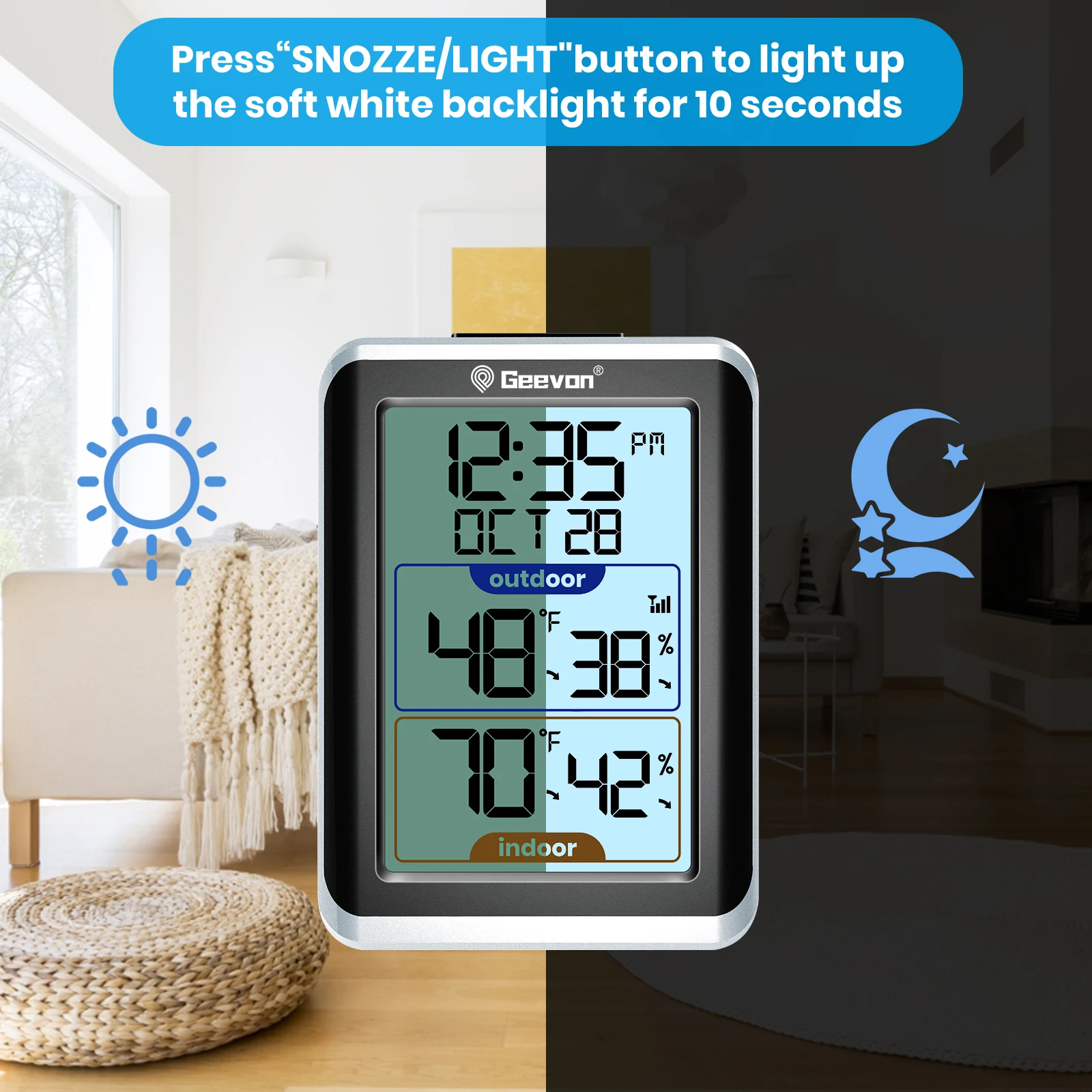 GEEVON Indoor Outdoor Thermometer Wireless Digital Hygrometer Temperature Gauge,200ft/60m Range Temperature Humidity Sensor