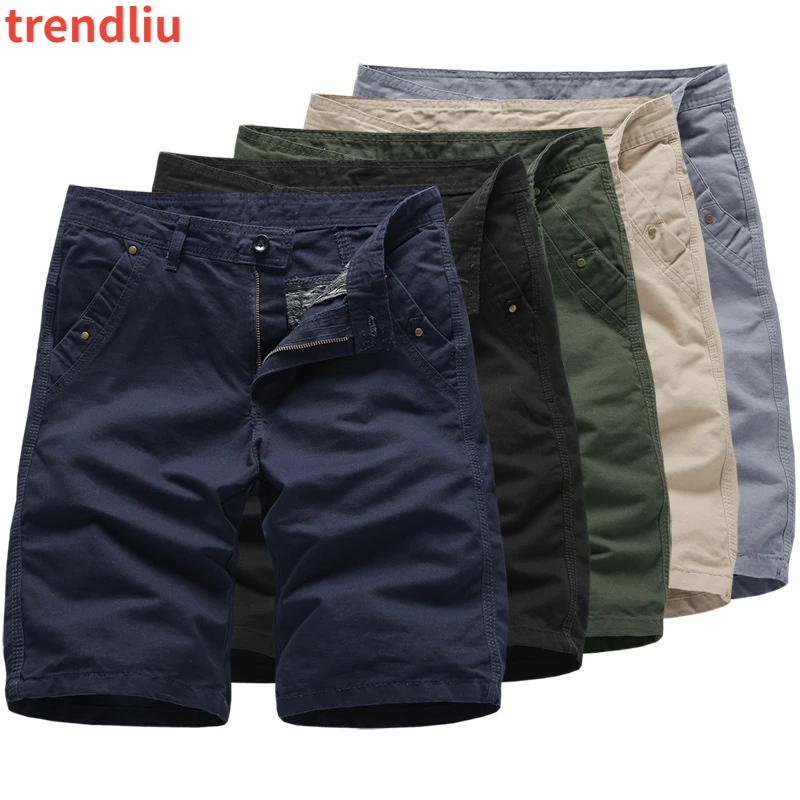 2023 Summer Cotton Solid Shorts Men High Quality Casual Business Social Military Men Shorts Black Beach Shorts Bermuda Trousers