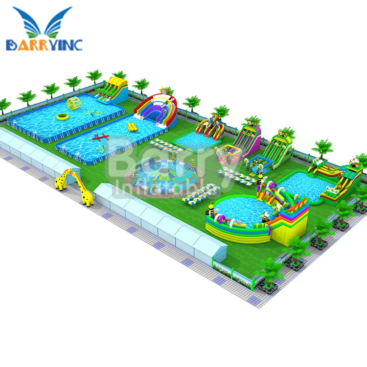 Customized Your Site Kids Playground Inflatable Water Park Slide With Pool
