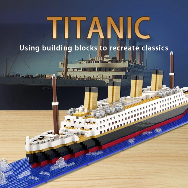 Micro particle building block assembly toy Titanic giant male and female puzzle cruise ship model children\'s toy