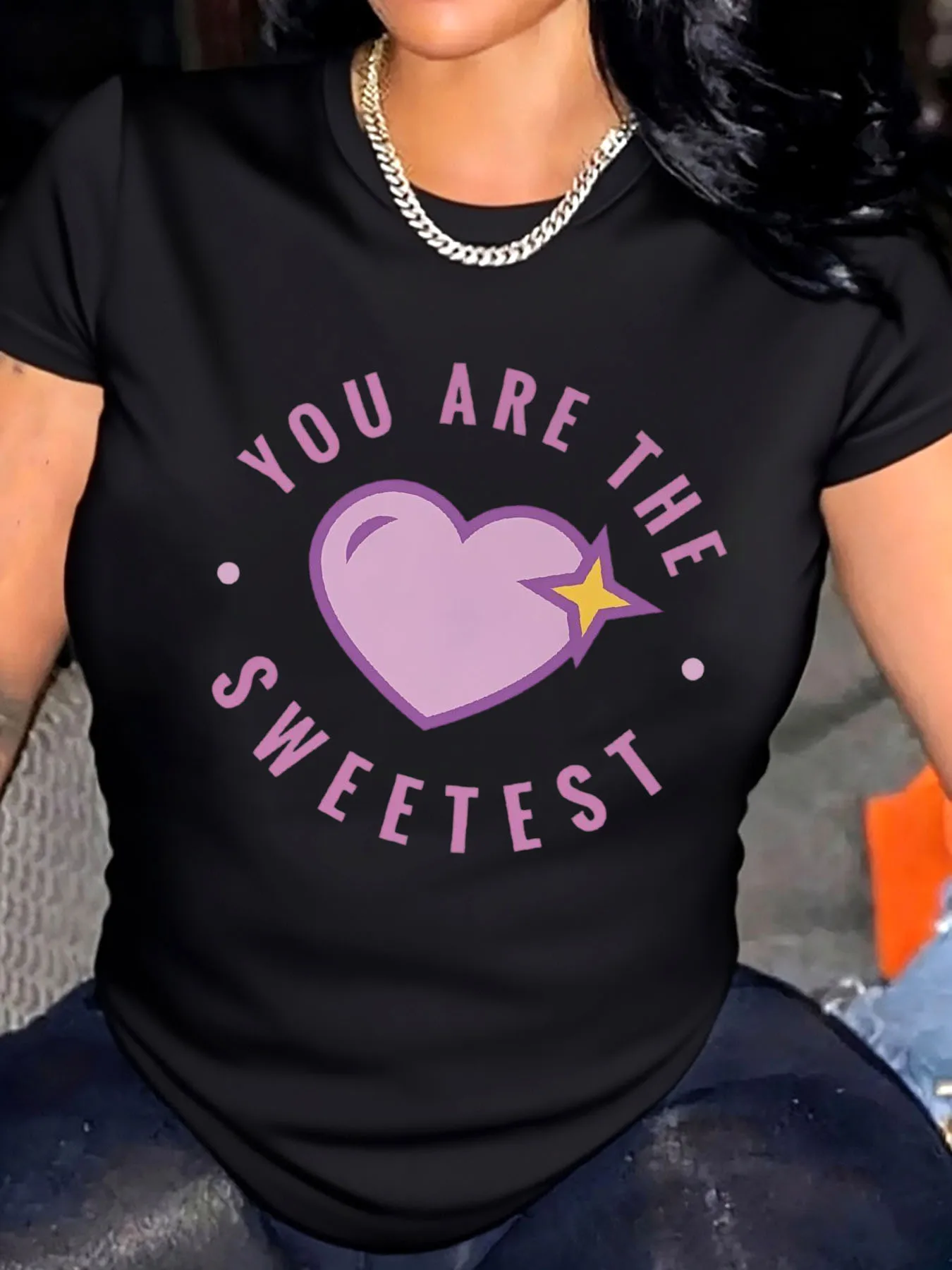 

Женская футболка больших размеров на День святого Валентина с принтом звезды и сердца You Are The Sweetest, уличная одежда