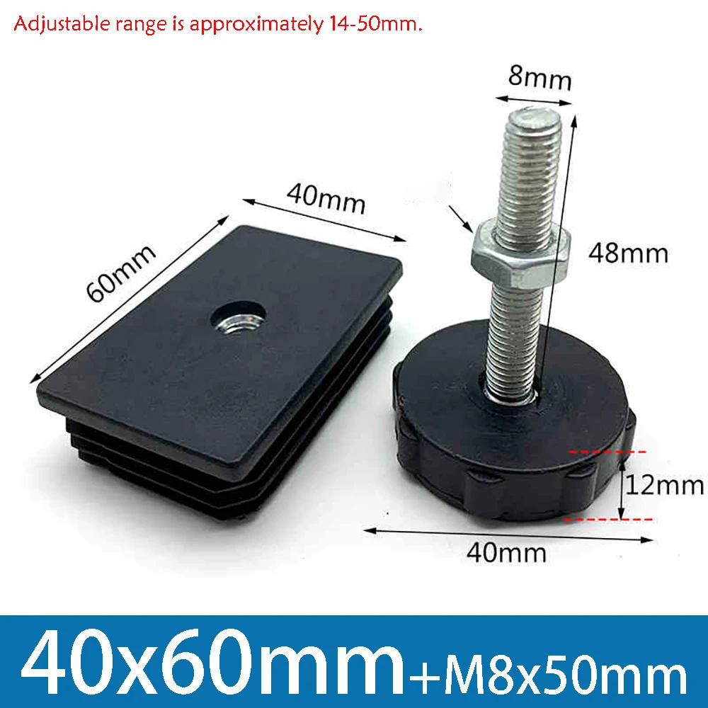 1-10 Stuks Tafelpoot Plug Met Moer en Verstelbare Voeten M8/M0x50/100mm Zwart Vierkant/Rond Meubilair Rek In Hoogte Verstelbare Voet Cup