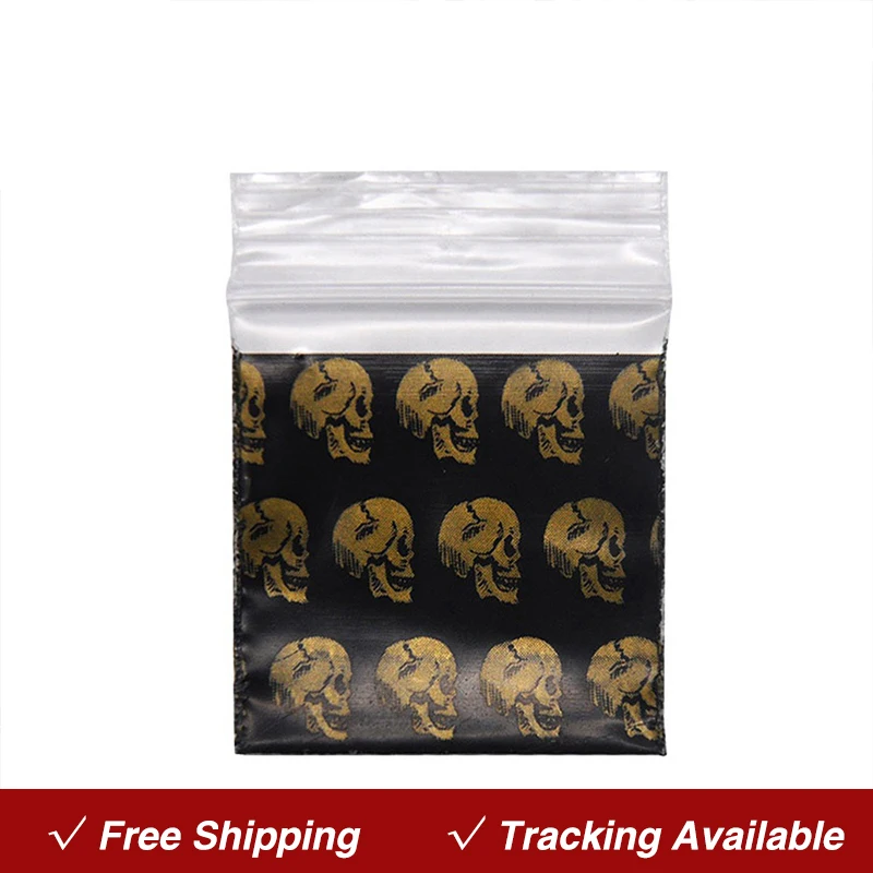 

100 Pcs Small Ziplock Bags Skull Pattern Portable Storage Pouch Seal Bag Herb Tobacco Baggie Accessories