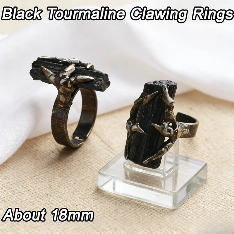

Black Tourmaline Clawing Ring Raw Natural Tourmaline Rings Antique Bronze Jewelry Gothic Alternative Fashion Daily Gift Unisex