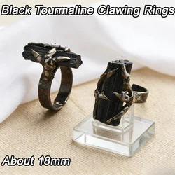 Black Tourmaline Clawing Ring Raw Natural Tourmaline Rings Antique Bronze Jewelry Gothic Alternative Fashion Daily Gift Unisex