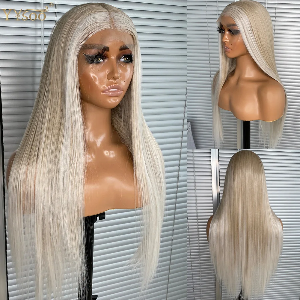 

YYsoo Long 13x4 Futura Hair Baylayage Silky Straight Synthetic Lace Front Wigs for Women Japan Futura Fiber Blonde Highlight Wig