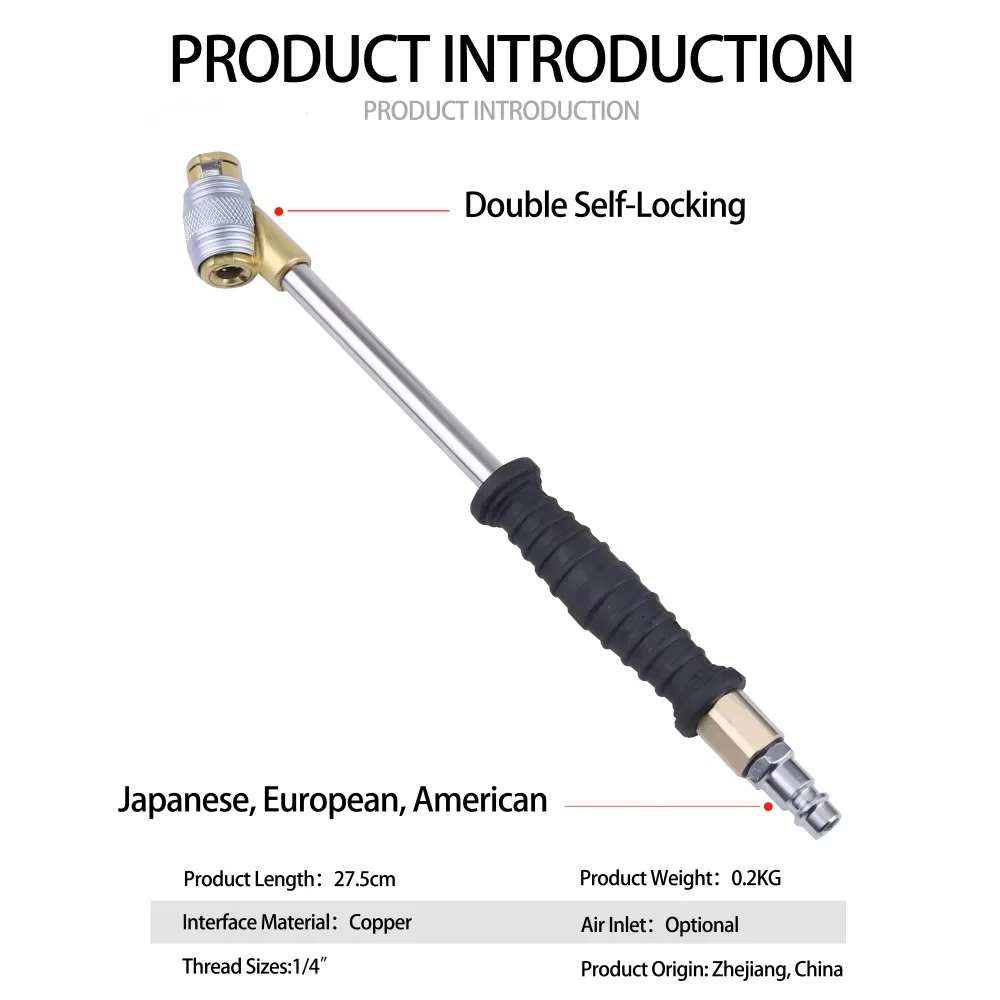 2 Way Connection Heavy Duty Self-Locking Air Chuck Set-1/4 Inch Dual Head Air Chuck Tire Inflator Gauge & Air Compressor