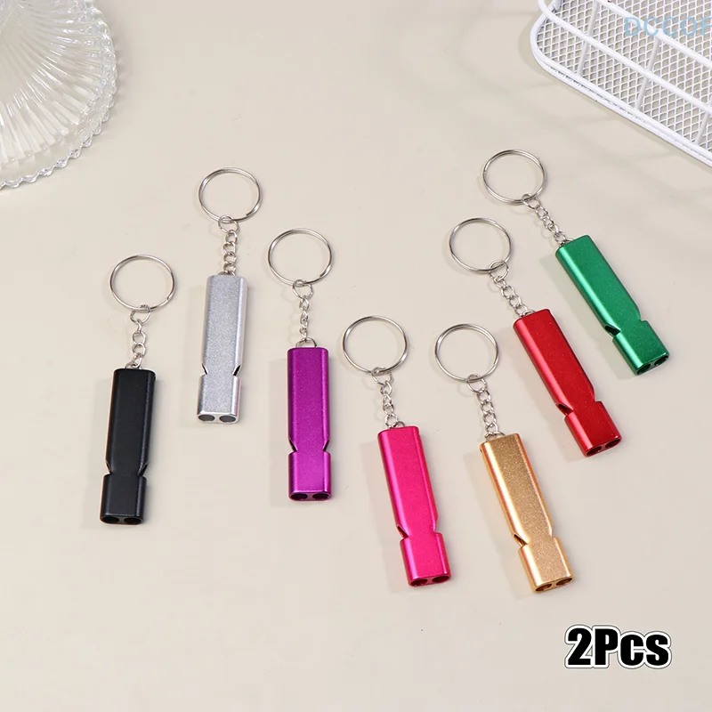 2Pcs Portable Aluminum Safety Whistle Double Pipe Whistle Keychain High Decibel Outdoor Camping Multifunction Survival Whistle