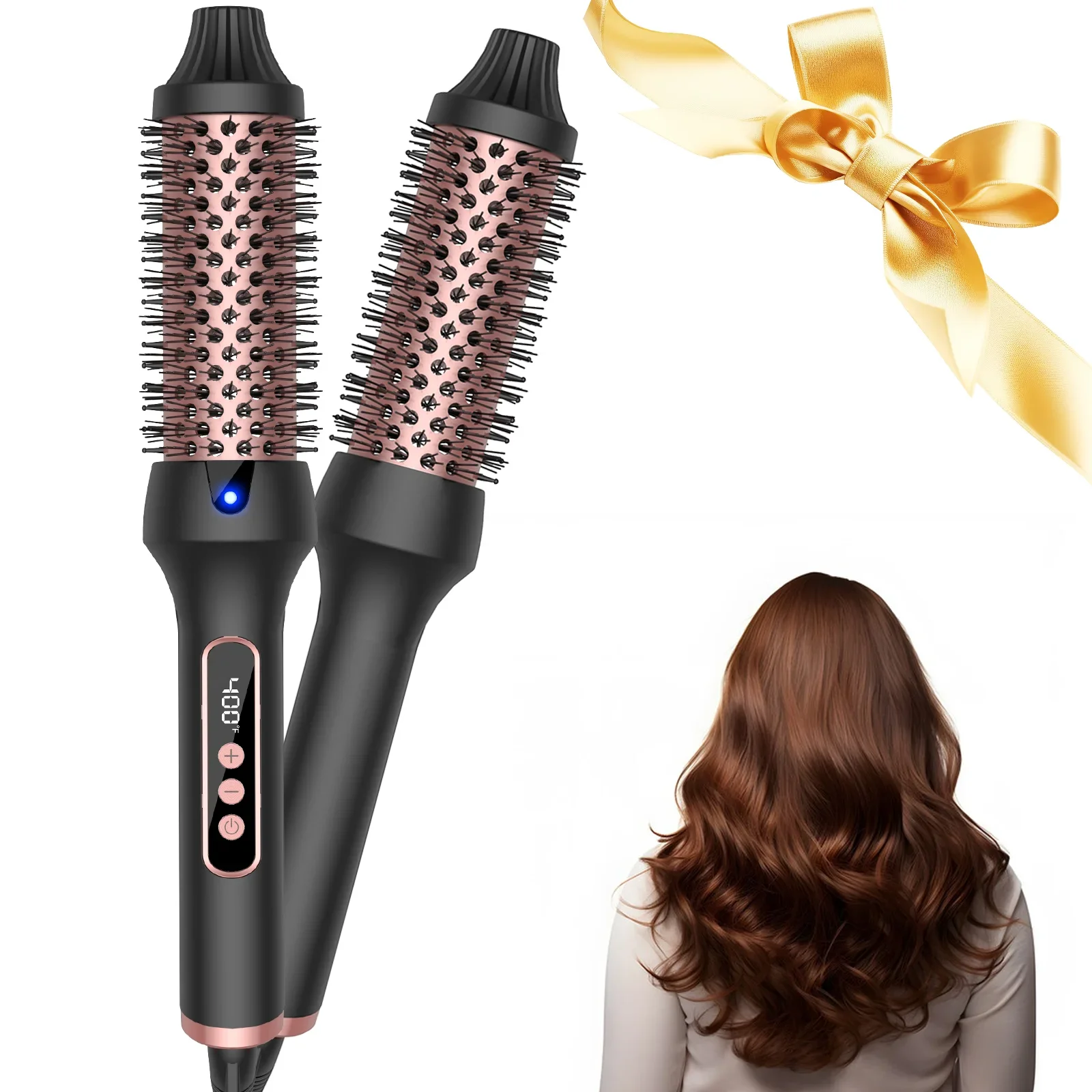 

1.5 Inch Thermal Brush Create Loose & Volume Curls Heated Curling Iron Brush 9 Heat Settings Ionic Hair Curler Curling Comb