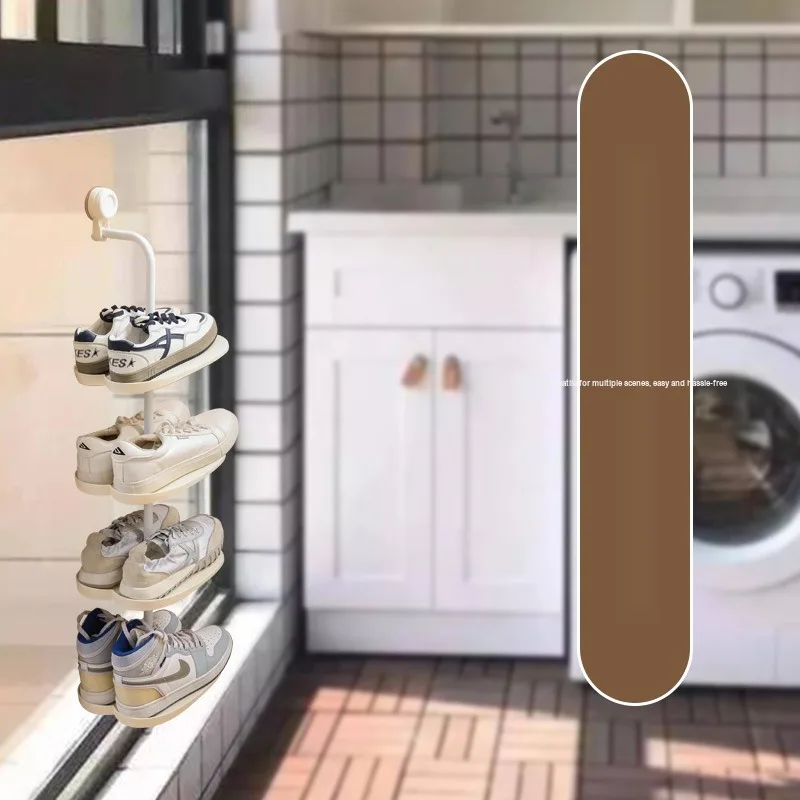 Suction Cup Wall Hung Shoe Rack Multi-Tier Storage Shelf Space Saver for Entryway Home