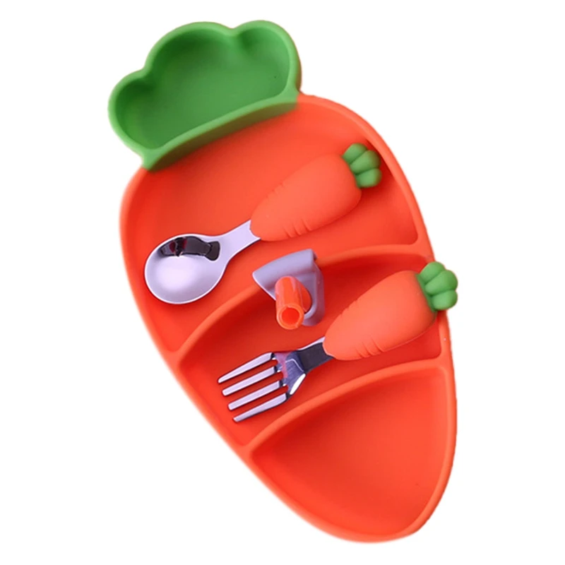 Cartoon Carrot Anti Dropping And Anti Scalding Children's Tableware Three Piece Baby Food Bowl Spoon Fork Gift Tableware