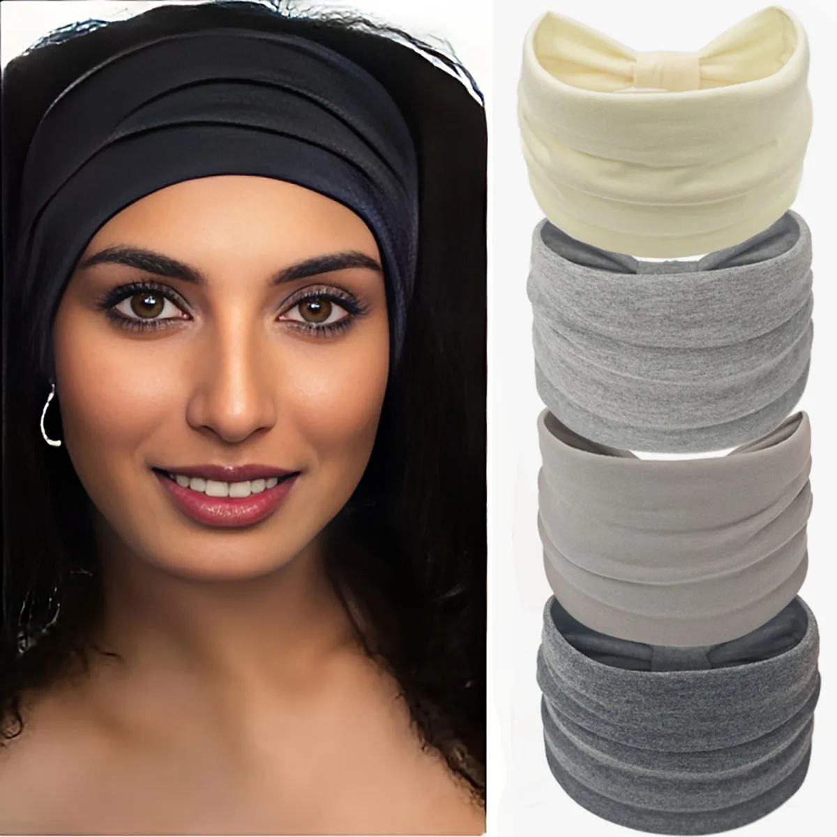 Wide Headband For Women Black Stylish Head Wraps Boho Thick Hairbands Large African Sport Yoga Turban Hair Band Hair Accessories