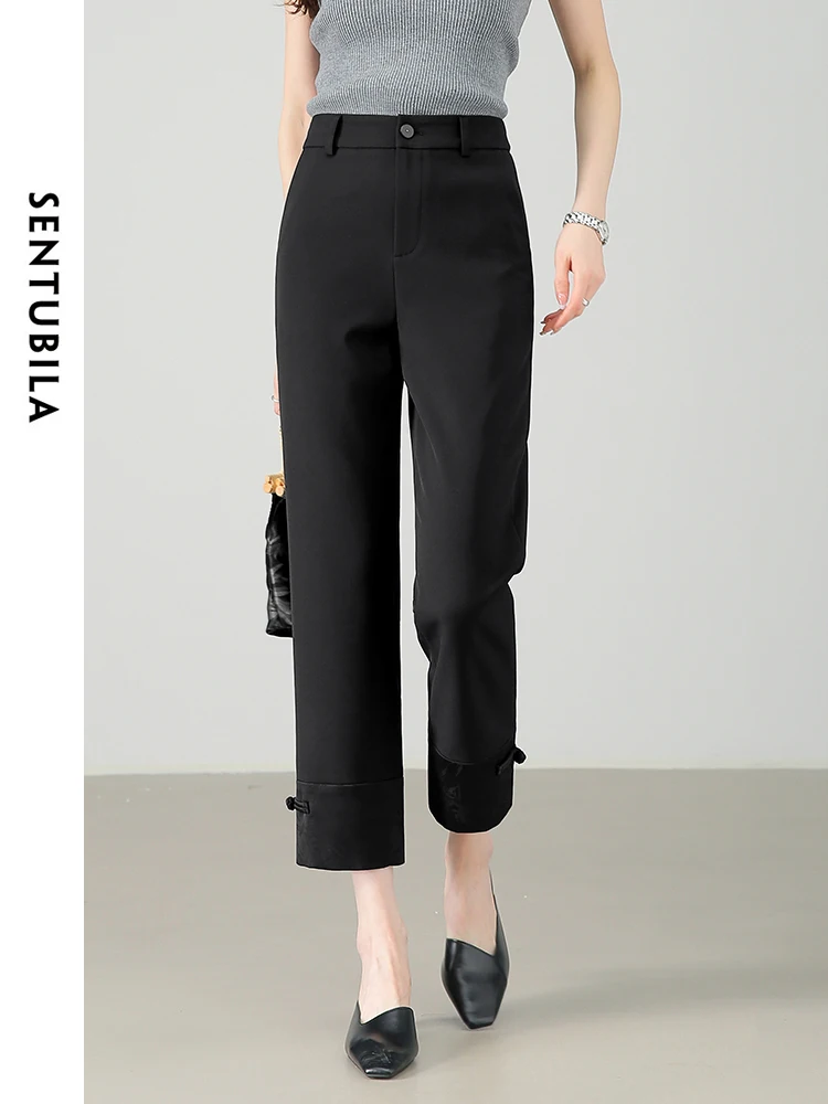 

SENTUBILA High Waist Slim Pencil Pants Women Casual Black Trouser 2024 Summer Chinese Style Ankle-Length Cropped Pant 142K54723