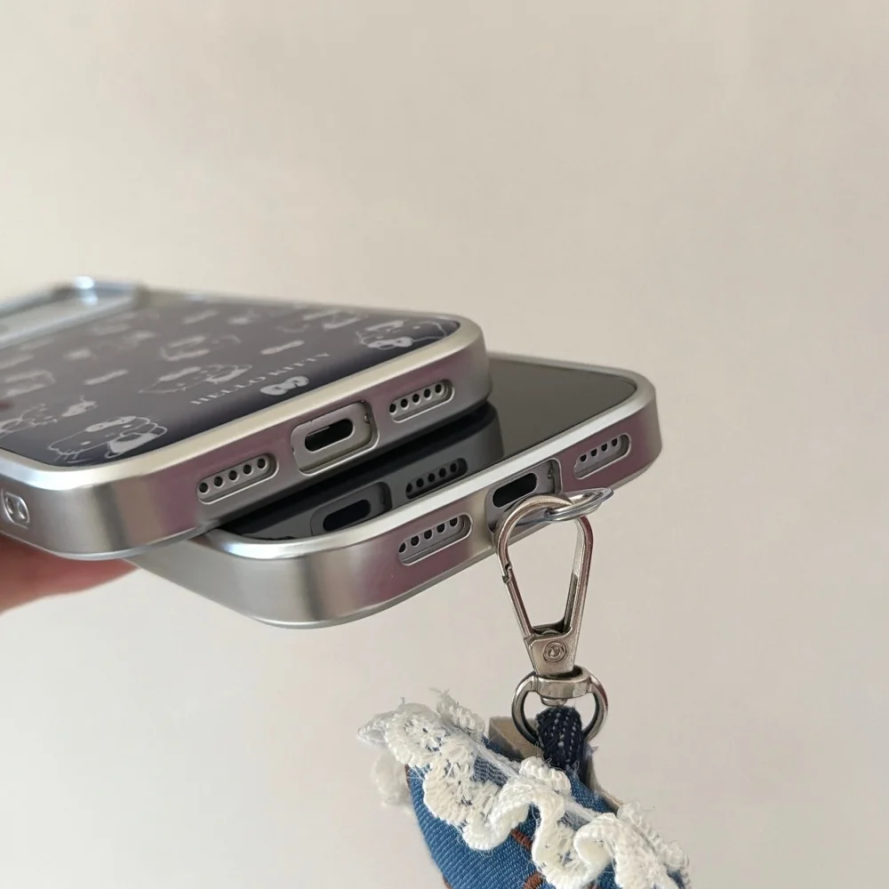 حافة فضية بالتنقيط الغراء المخفية الأزرق KT مناسبة لحالة هاتف أبل 17 برو ماكس 16 15 14 13 برو ماكس جراب هاتف مع الملحقات #6