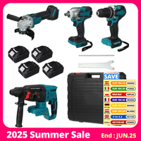 Drillpro 4pc Power Tool Brushless Cordless Electric Wrench 125mm Angle Grinder Electric Hammer 10mm Drill for Makita 18V Battery