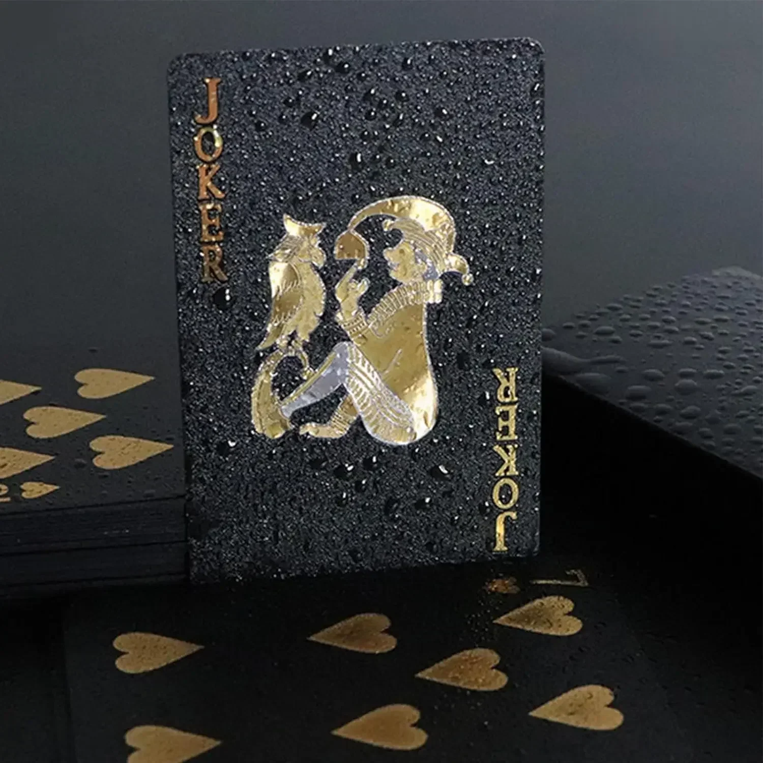 Black Gold Foil Poker Playing Card Black Playing Cards 54 Sheet Waterproof Deck Cards Black Poker Cards Magic Tricks Props Magia