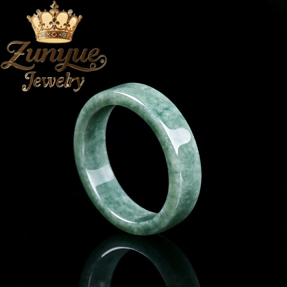 Genuine Natural A Grade Jadeite Ring Smooth Finger Ring Unisex Couple Matching Ring Simple Jade Jewelry Daily Casual Accessory