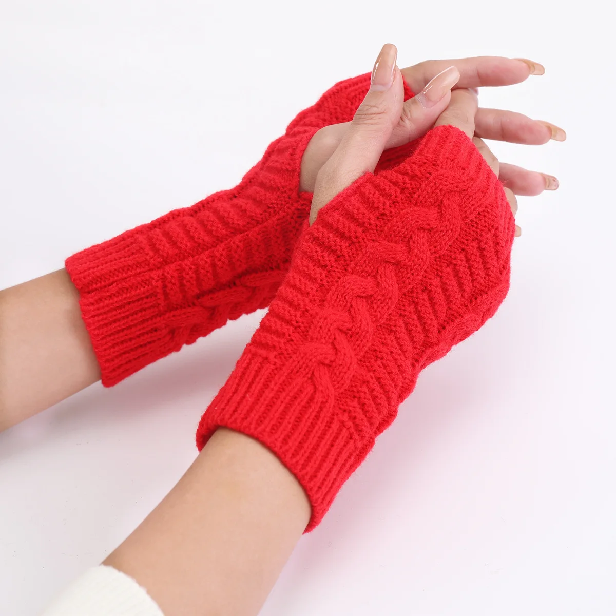 

Woman Casual Open-finger Gloves Thicked Knitting Elegant Sleeves Pattern Design for Sport Office Outside Business