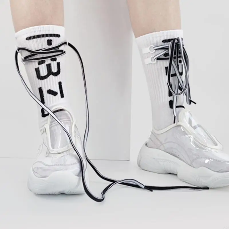 195E Frauen Harajuku Jacquard Buchstaben Socken Kreuz und kreuz Schleife Hip Hop Strumpfwaren