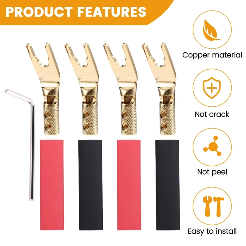 4PCS Pure Copper Y Spade Connector Plug Fork Connectors Plug Loudspeaker Cable Connector Plug