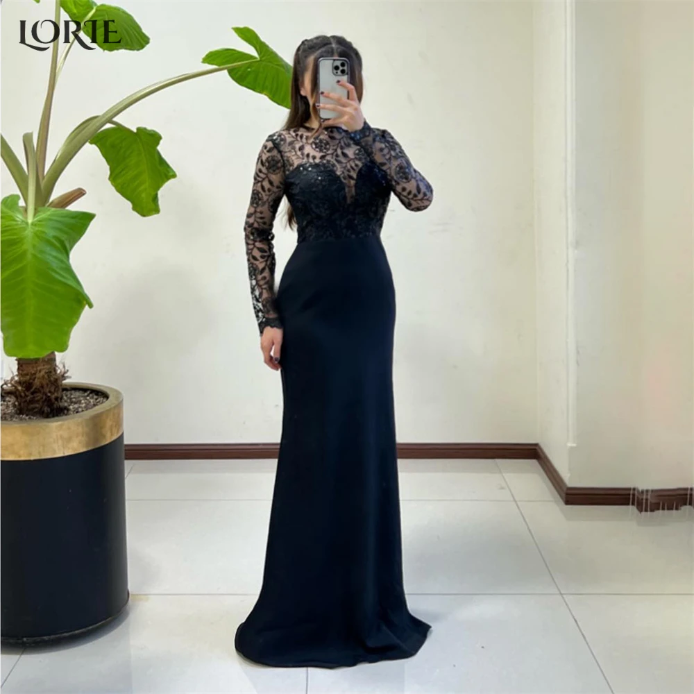 

LORIE Elegant Lace Mermaid Evening Dresses Long Appliques Sleeves Elastic Satin Prom Dress Saudi Arabia Celebrity Party Gowns