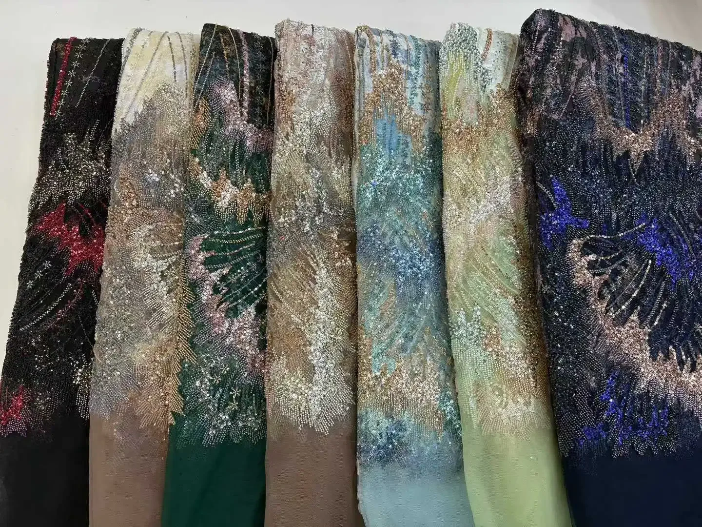 Luxury Exquisite Heavy Beaded Lace Fabric Tulle French Beaded Lace Nigerian Sequins Embroidery for Wedding Party Women SZ1568