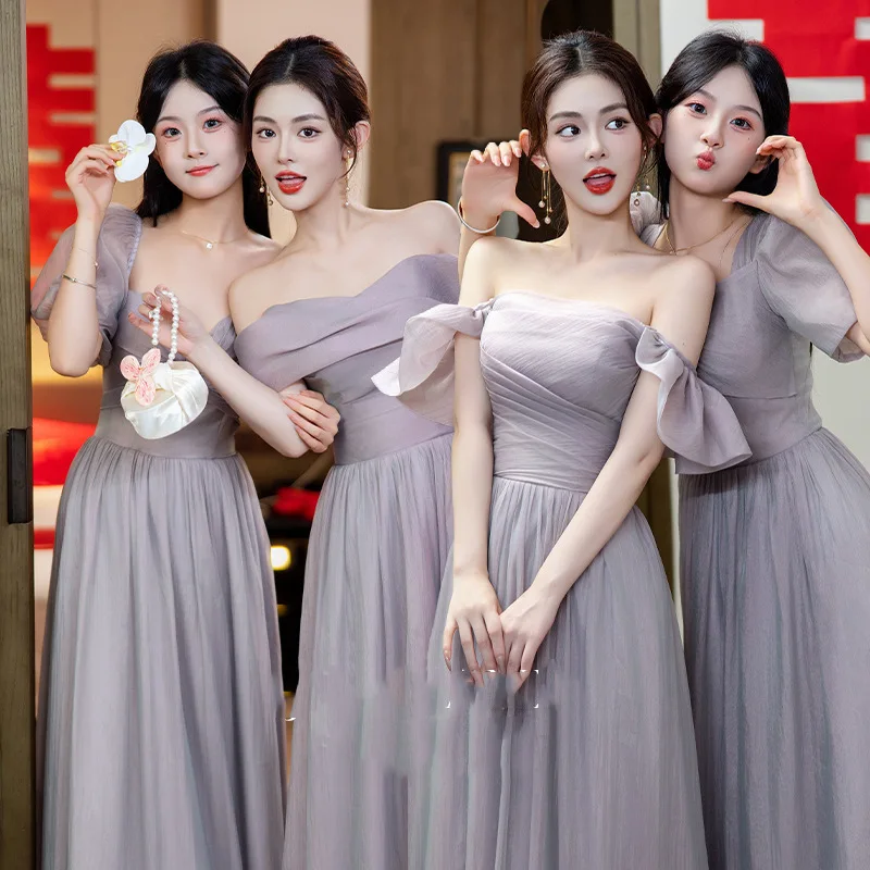 

Elegant Long Purple Maids Dress Sister Gang Slimming Best Friend Gown Fairy Atmosphere Autumn Fashion Wedding Ceremony