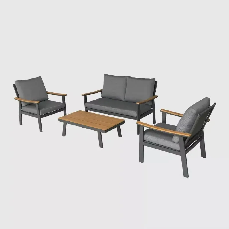 4 pieces Aluminum Teak Wood Garden Sofa Set Water Resistant Outdoor furniture