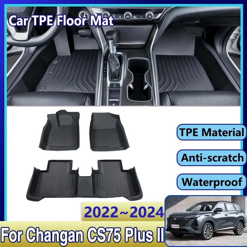 

Car Rear Floor Mats For Changan CS75 Plus II 2022 2023 2024 Waterproof Leather Mud Carpet Foot Pad Full Rug Tappeto Accessories