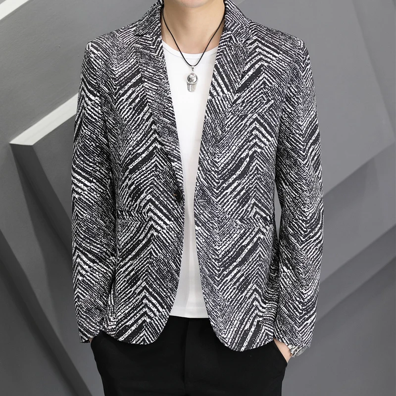 

Men's Slim Fit Casual Suit Jacket Spring Autumn 2024 New Style Single-breasted Fashionable Streetwear Geometry Pattern
