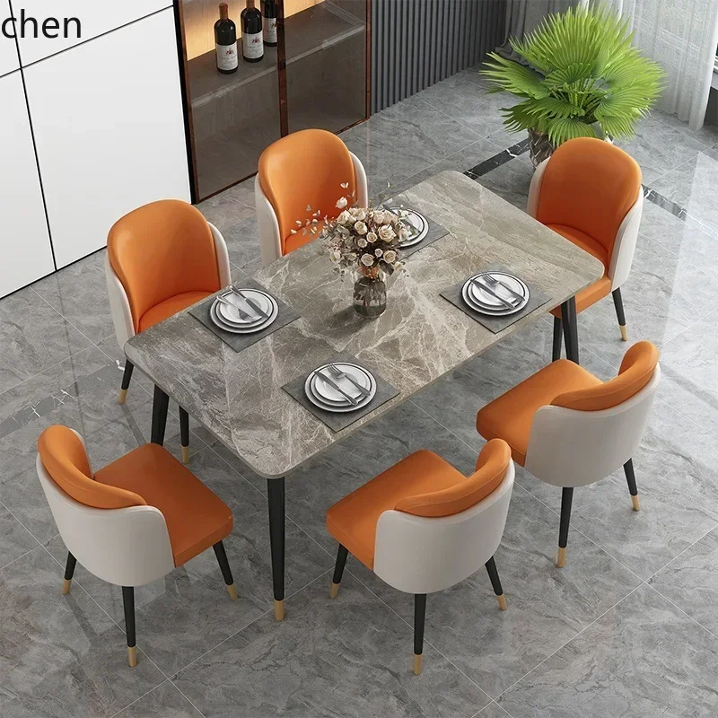 TQH7.2 Rock Slab Rectangular Dining Table and Chairs for Home Use, Small Apartment Rock Slab Dining Table, Modern and Simple