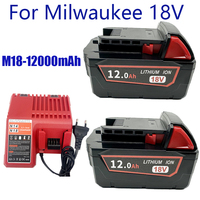 100%Original For Milwaukee M18 Power Tool Battery, Charger, BR, XC, 18V, 12000mAh M18B5, 48-11-1860, Built-in 18650 Battery