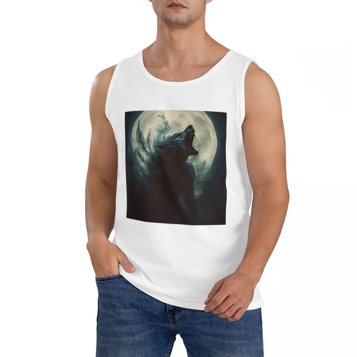 100% Cotton Wolfman Werewolf Curse Of The Night Moon 6 Sleeveless T-Shirt Men Workout Sports Clothing Tops Men's Crew Neck Vest