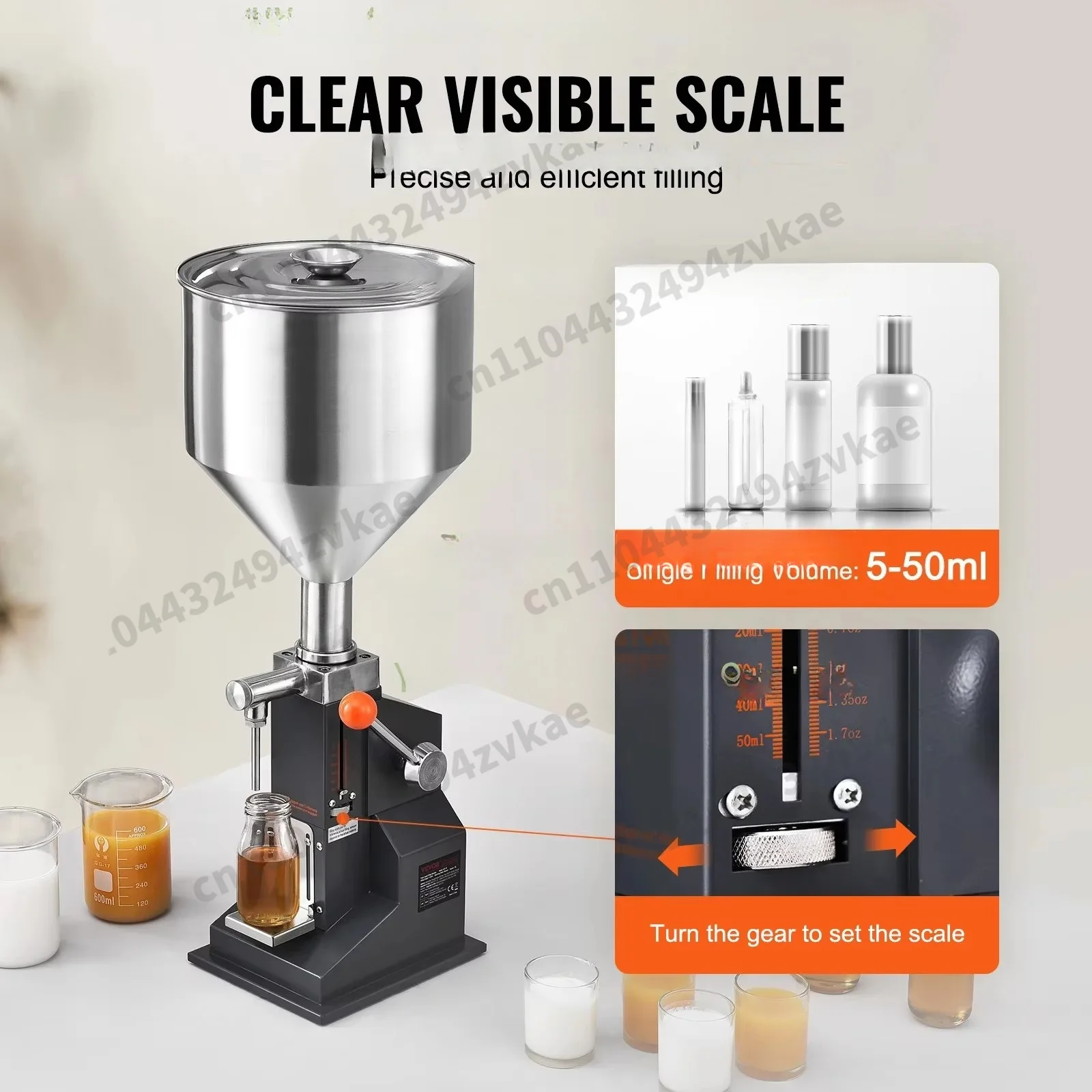 Adjustable with Hopper for Juice Shampoo Honey5-50ml/5-100ml Manual Liquid Filling Machine Paste Bottle Filler
