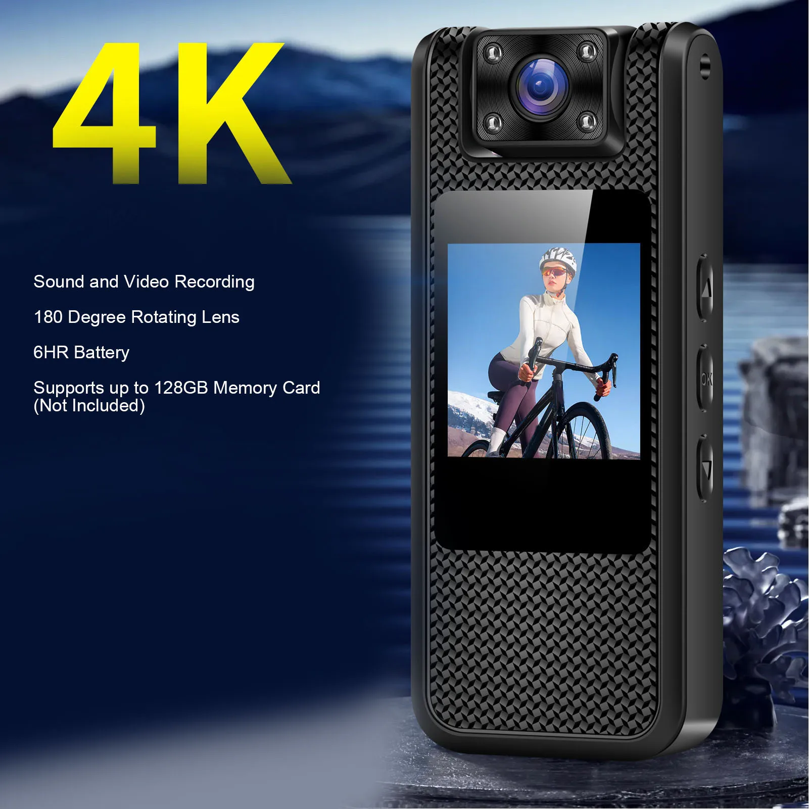 

Носимая камера, видеорегистратор, вращающийся на 180 градусов объектив, обнаружение движения, носимая на теле камера с резьбой 1/4 дюйма для правоохранительных органов