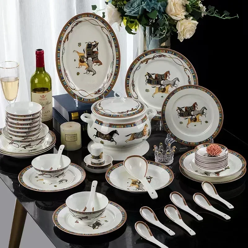 Tableware set Ceramic bowl tableware Bone china 56 pieces