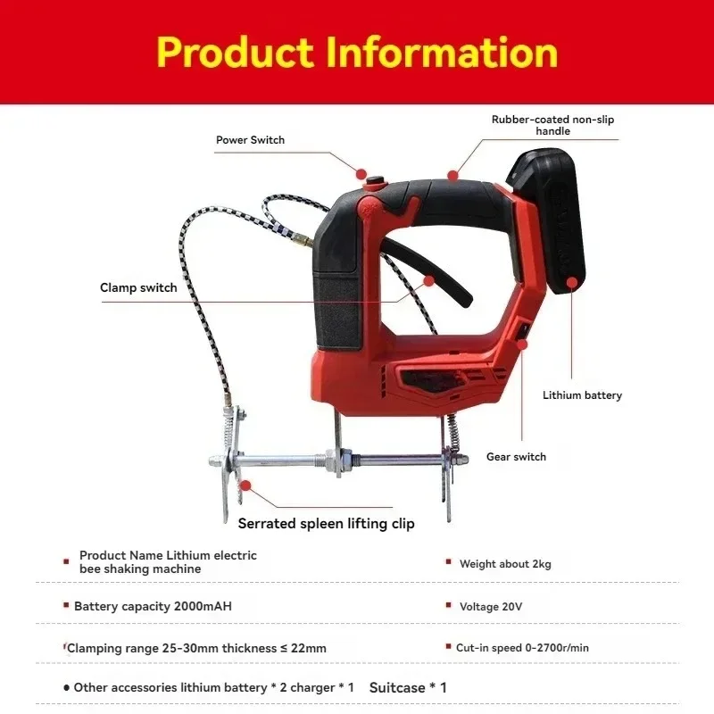 Máquina agitadora  abejas recargable portátil, vibrador de eliminación de apicultura, vibrador de abeja de 20V, marco de colmena