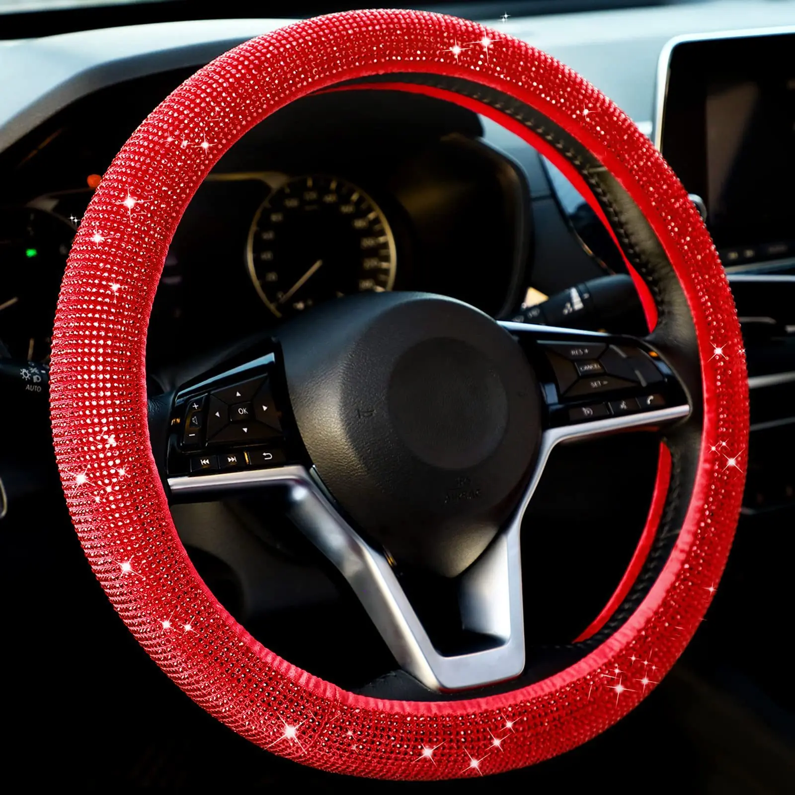 Coprivolante con strass per auto coprivolante in pelle PU con cristallo scintillante e diamante accessori per la decorazione d\'interni dell\'auto