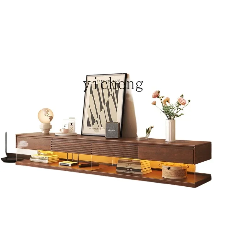Solid Wood Deck TV Cabinet Modern Minimalist Floor Acrylic Living Room Floor Cabinet Hand-Made Display Storage Locker