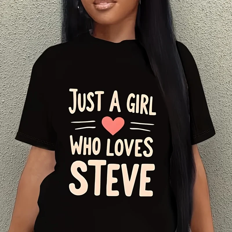 Just a Who Loves Steve Graphic Women's Plus Size T-Shirt 100% Cotton 220g