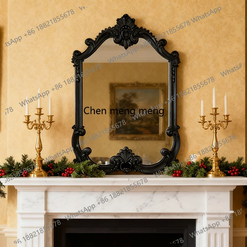 

French living room dining room wall hanging decorative mirror medieval carved vertical American bathroom mirror