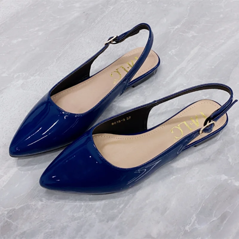 Women Flat Fashion Show Sandals Back Strap Low Cutter Shoes Front Closed Toe Shiny Mirror Patent Leather Plus Sizes 33-48 29cm view 6